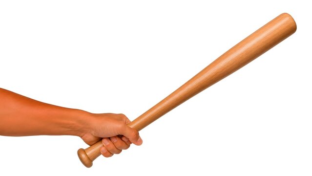 Hand Holding Wooden Baseball Bat on White Background