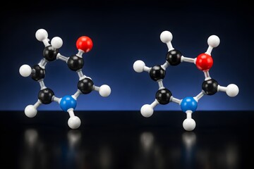Fototapeta premium Isomer molecular models placed side by side with matching atom colors different arrangements for comparison
