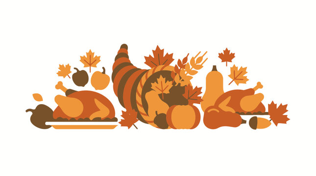 Thanksgiving Cornucopia Horn of Plenty with Roasted Turkey