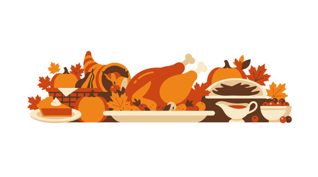 Thanksgiving Dinner Holiday Feast Celebration Illustration