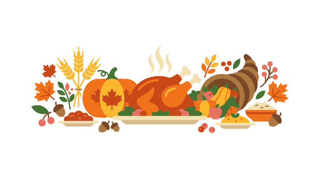 Thanksgiving Dinner Holiday Food Illustration Banner