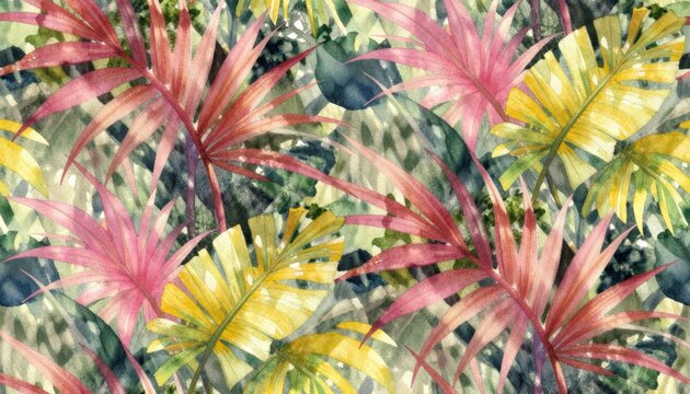 Watercolor Tropical Palm Leaves Botanical Pattern