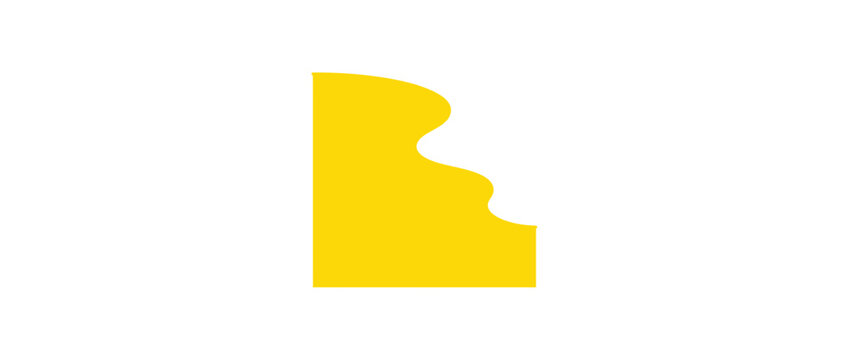 Abstract yellow shape with bite mark on white background