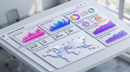 Fototapeta premium Financial data document graph chart report statistic marketing research development planning management strategy analysis accounting. Financial business technology concept. 3d renderin