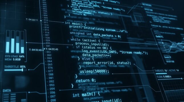Coding programming developing typing script source languages symbols project data software engineering IT technology computer abstract screen background. 3d rendering