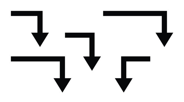 Set of black right angle arrows. Directional signs for navigation and infographic design.