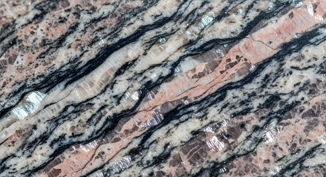 Sparkling Granite Stone Texture - Natural Mineral Pattern with Black White and Pink Veins
