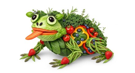 Fototapeta premium Creative frog sculpture made of fresh vegetables
