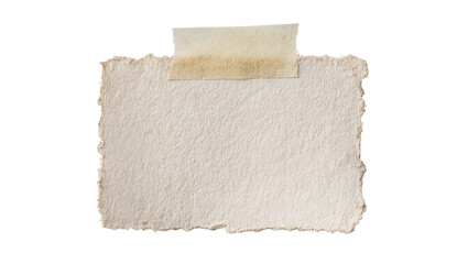 Isolated blank torn textured handmade paper note with beige adhesive masking tape © Niamh