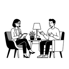 Fototapeta premium Therapy Session Illustration with Psychologist and Patient
