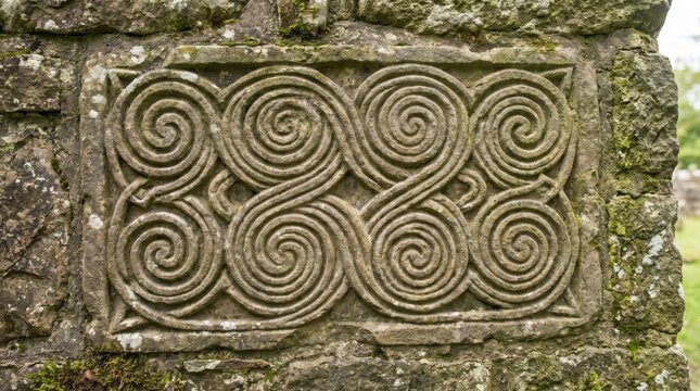 Ancient stone carving scotland pattern celtic spiral design with scotland scottish highland heritage archaeology