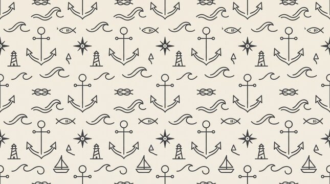 Scotland pattern nautical icons and symbols illustration with scotland scottish highland nautical maritime lighthouse