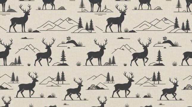 Scotland pattern silhouette deer mountain forest wildlife background with scotland wildlife mountain silhouette seamless