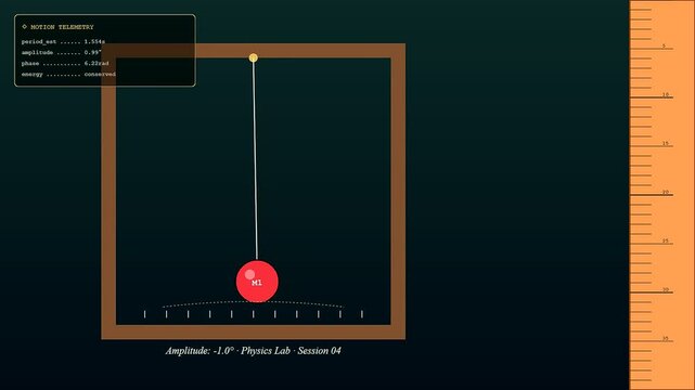 Tactile teaching shown through an educational physics simulation displaying a swinging pendulum with varying degrees and oscillations captured within a digital monitor for academic research studies
