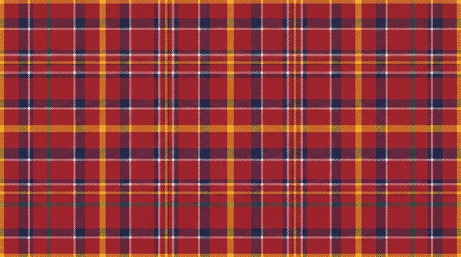 Scotland pattern of red and yellow tartan textile weave with scotland scottish highland heritage bagpipes caledonia