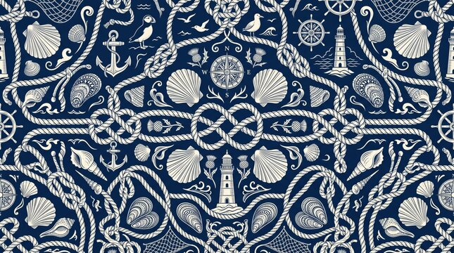 Scotland pattern nautical rope knot marine icon background with scotland nautical lighthouse seamless scottish highland