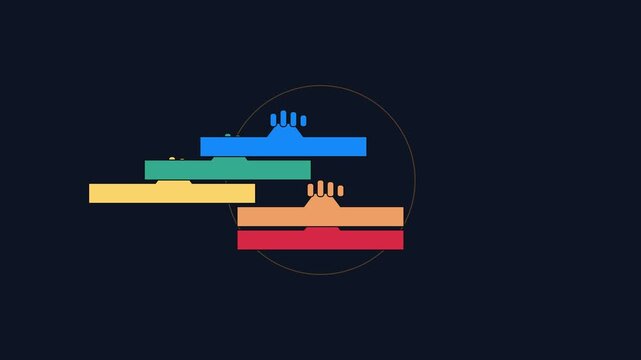 Animated colorful layered infographic bars moving and stacking for business data presentation animation 4k