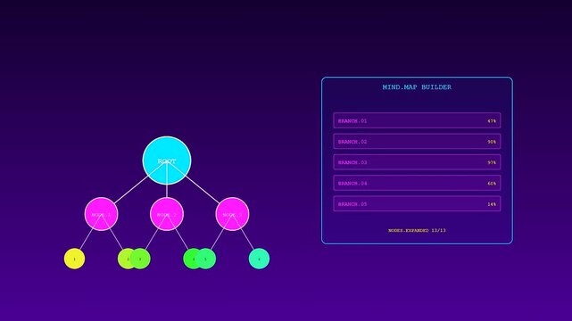 A tactical teaching session unfolds as dynamic digital nodes expand across a dark vibrant interface while data connections evolve in this fluid motion design sequence