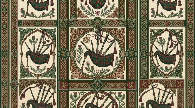 Scotland pattern featuring traditional bagpipes and celtic knotwork scotland bagpipes interlace traditional scottish