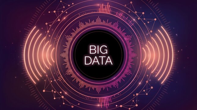 Big data radar concept featuring glowing digital soundwaves and network nodes for advanced technological monitoring
