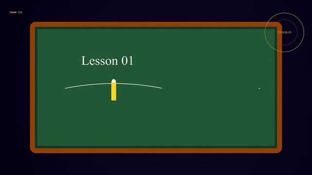 Tactile teaching display shows a white chalk marker drawing a curved line across a green blackboard surface in this animated educational lesson sequence motion
