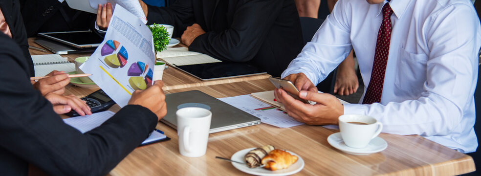 Banner business person meeting Diversity multiethnic team group of business people Present meeting conference room brainstorm. Asian Teamwork collaborate private equity trust partner copy space