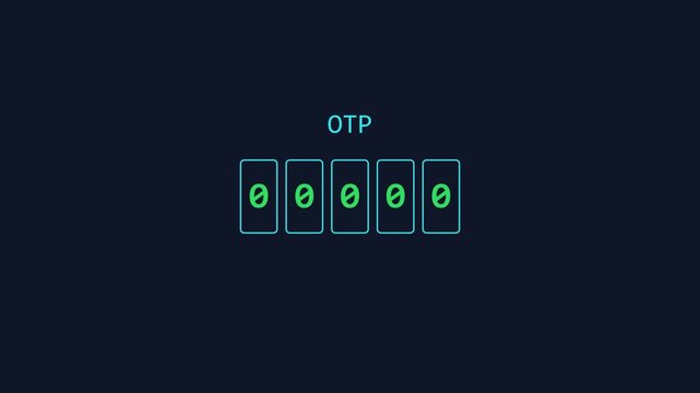 Digital otp verification interface with five digit code entry for secure online banking and cyber security authentication systems animation 4k