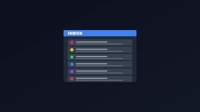 Digital inbox interface animation with colorful email notifications for business communication and task management systems 4k