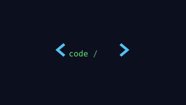 Minimalist coding symbol animation: blue programming brackets on dark 4k background, for tech ui, and software development projects