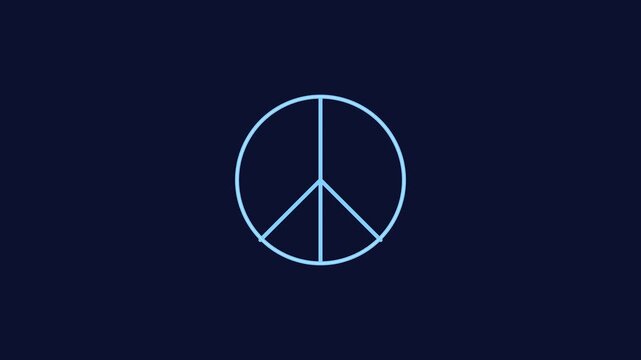 Minimalist glowing peace sign symbol animation on dark blue 4k background, for social justice, and unity concepts