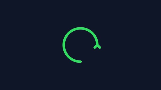 Minimalist green loading spinner animation on dark 4k background, for digital interface, and web ui progress