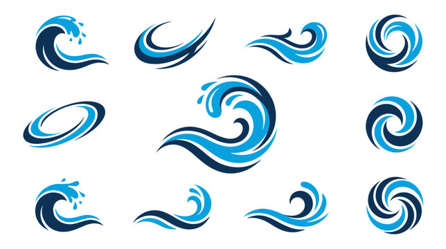 Abstract Blue Wave Icons Set