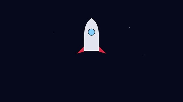 Minimalist rocket ship flying through deep space animation for business growth and innovation concepts 4k