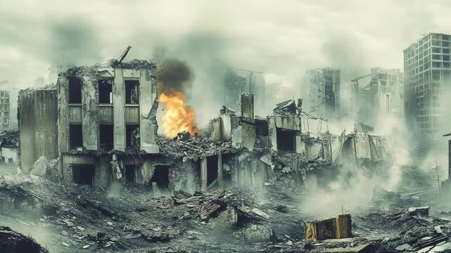 City buildings in ruin 