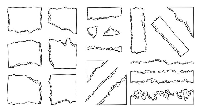 Torn Paper Edge Elements, Hand Drawn Sketch Style