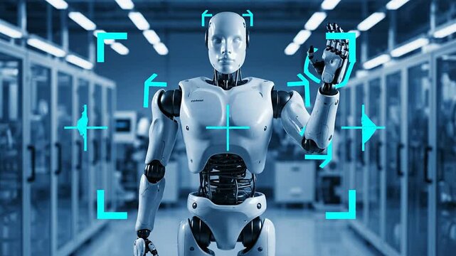 High-Tech Humanoid Robot Sensor Calibration in Advanced Robotics Factory Setting