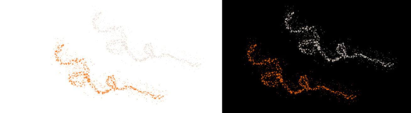 Abstract dotted lines in orange and white on transparent background