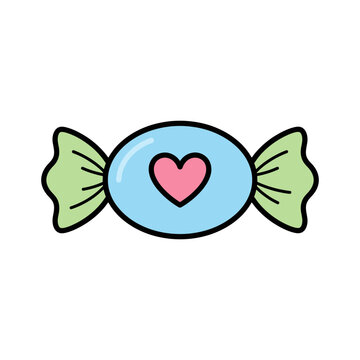 Cute candy heart wrapped with green ribbon isolated illustration for love gifts and Valentine&rsquo;s day decorations