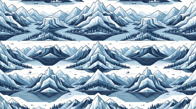 Norway pattern featuring snowy mountain peaks and alpine landscapes mountain landscape scandinavian traditional wrapping