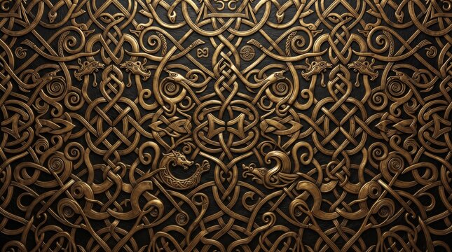 Norway pattern golden intricate celtic knotwork texture with knotwork intricate ornamental background norwegian heritage