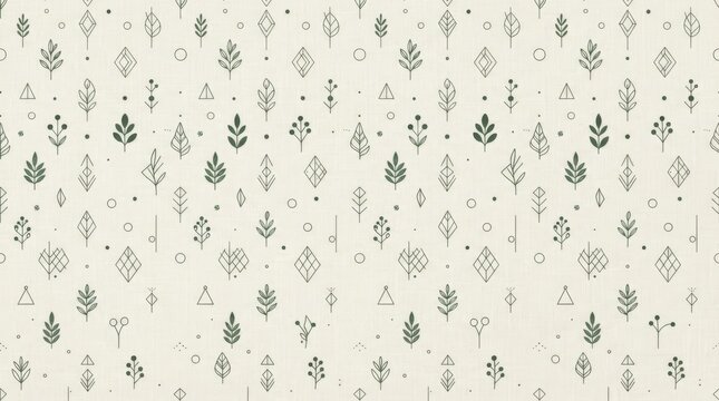 Norway pattern composed of minimalist black botanical and geometric symbols with scandinavian geometric ornament heritage