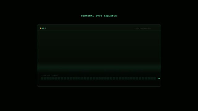 Retro Terminal Boot Sequence Loading Code and Progress Bar, Cyberpunk Hacker Interface Isolated on Black Background