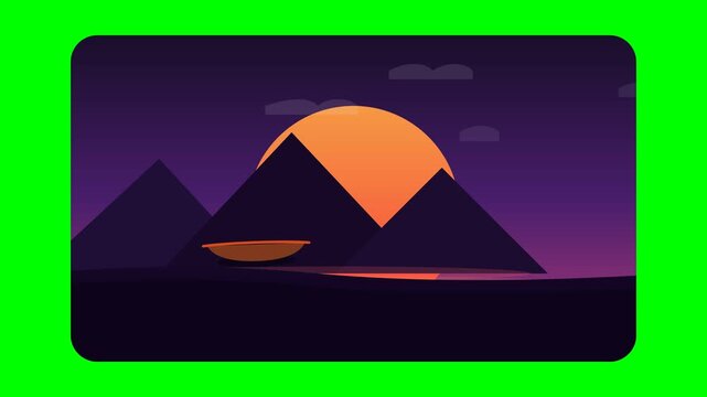 Minimalist Vector Illustration of Egyptian Pyramids at Sunset.. 4k SVG Loop Animation