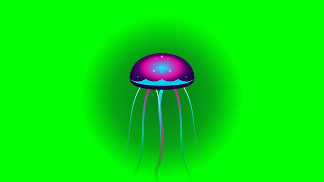 Neon Glowing Jellyfish Animation Isolated on Green Screen Background.. 4k SVG Loop Animation