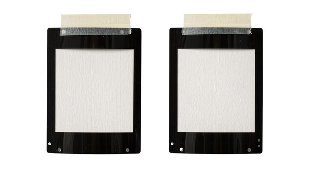 Isolated old blank film slides with paper inserts, classic photography templates