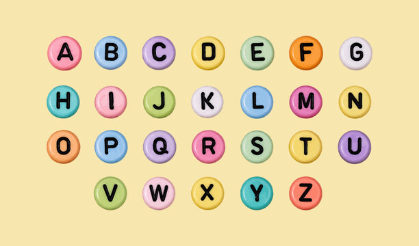 Set of Bead Letters, Scrapbook Stickers Junk Journal, Collage Decorations on SVG Vector