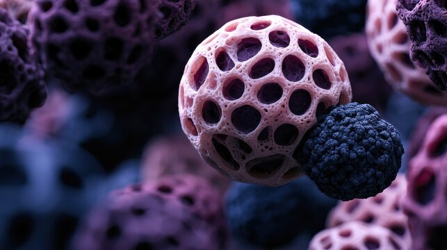 Macro view of pink organic cell structures.