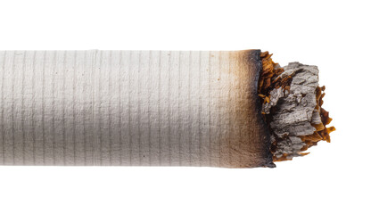 Isolated burning cigarette close-up, showing glowing ember, ash, and textured paper © Cian