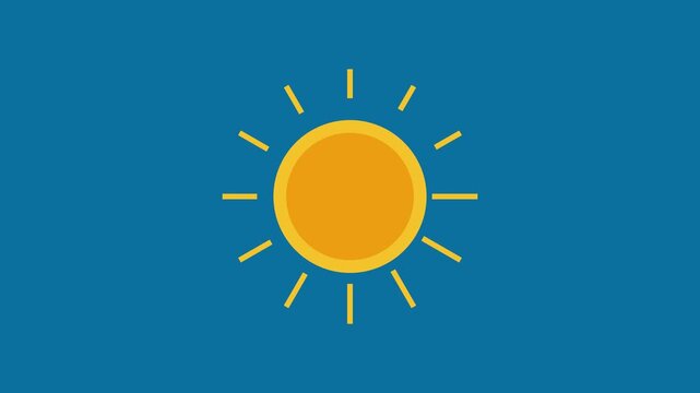 Animated yellow sun rotating on blue animation 4k background, for weather forecast, and summer concept