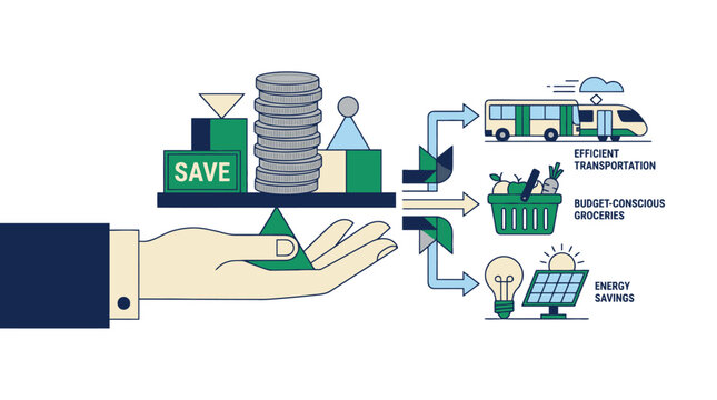 Financial Investment Illustration for Sustainable Living and Green Energy Savings. EPS Editable